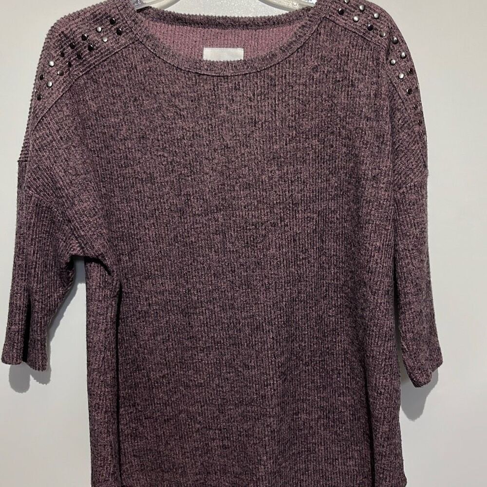 New York Laundry Women's Pink Black Studded Ribbed Knit Pullover Sweater Large
